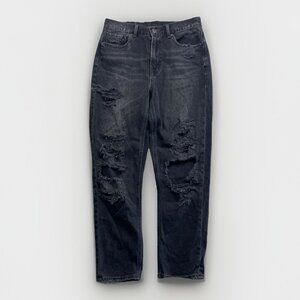 American Eagle Outfitters Ripped Distressed Mom Jeans Women 2 Short Black Denim